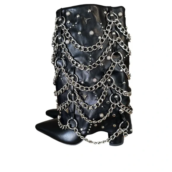 Azalea Wang‎ ALEENA CHAINED HEELED BOOTS - Picture 3 of 8
